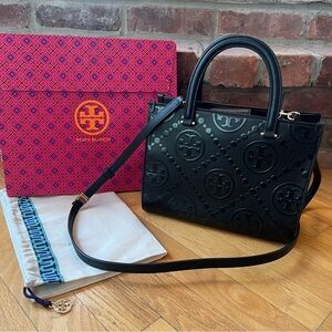 Tory Burch T Monogram Top-Handle Embossed Tote